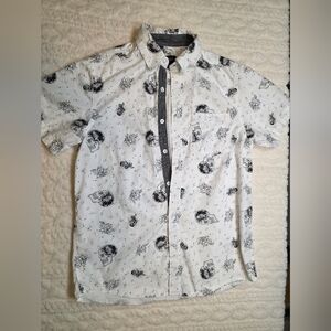 🖤 Space Skeleton Button-Up by Eighty Eight | Men’s Small | Astronaut Print 🌌💀